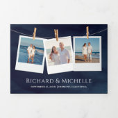 Navy Blue Lighthouse Sailboat Nautical Wedding Dreifach Gefaltete Einladung (Cover)