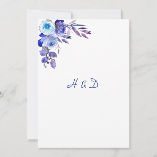 Navy Blue Lila Lavender Rose Hochzeitsaufenthalte Einladung (Rückseite)