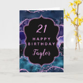 Navy Blue Lila Ocean Agate Happy Birthday Karte (Gelbe Blume)