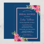 Navy Blue Lila Pink Floral Classy Brautparty Einladung (Vorne/Hinten)