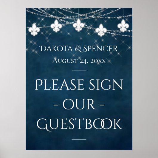 Navy Blue Lilie Fairy Light | Hochzeitszeichen Poster (Vorne)