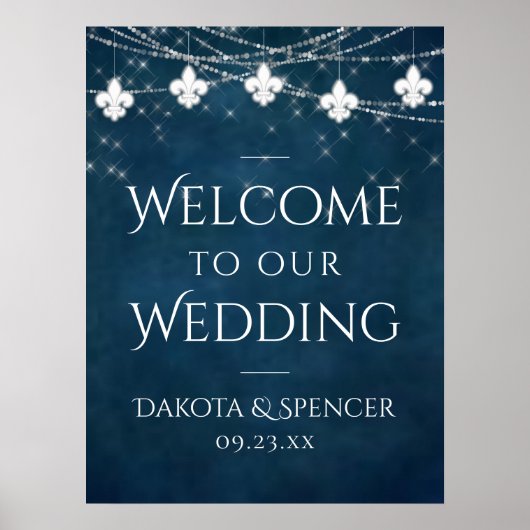 Navy Blue Lilie Fairy Light | Hochzeitszeichen Poster (Vorne)