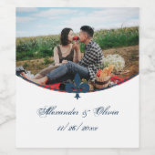 Navy Blue Lilie Foto Wedding Wine Label Weinetikett (Einzelnes Label)