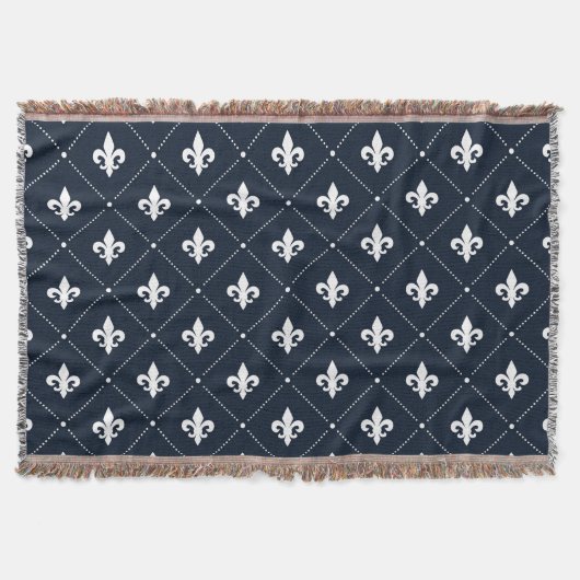 Navy Blue Lilie Luxus Damaskus Muster Decke (Vorderseite)