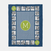 Navy Blue Lime Green Chevrons Custom Monogram Fleecedecke (Vorderseite)