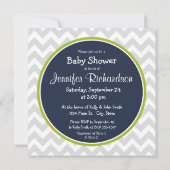 Navy Blue, Lime Green Gray Zickzack Baby Dusche Einladung (Rückseite)