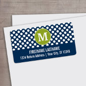 Navy Blue & Lime Green Polka Dots Custom Monogram Adressaufkleber