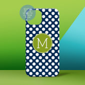 Navy Blue & Lime Green Polka Dots Custom Monogram Case-Mate iPhone Hülle