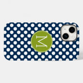 Navy Blue & Lime Green Polka Dots Custom Monogram Case-Mate iPhone Hülle (Rückseite (Horizontal))