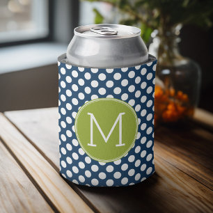 Navy Blue & Lime Green Polka Dots Custom Monogram Dosenkühler