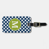 Navy Blue & Lime Green Polka Dots Custom Monogram Gepäckanhänger (Vorderseite horizontal)