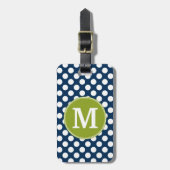 Navy Blue & Lime Green Polka Dots Custom Monogram Gepäckanhänger (Vorderseite vertikal)