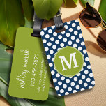 Navy Blue & Lime Green Polka Dots Custom Monogram Gepäckanhänger<br><div class="desc">Ein präppy-Muster mit einem klassischen Single-Monogramm. Dieses niedliche Retro-Design ist perfekt für jede Frau.</div>