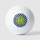 Navy Blue & Lime Green Polka Dots Custom Monogram Golfball (Vorderseite)