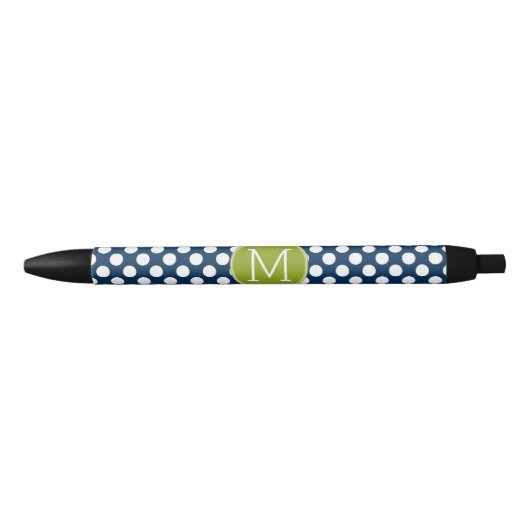 Navy Blue & Lime Green Polka Dots Custom Monogram Kugelschreiber (Vorderseite)