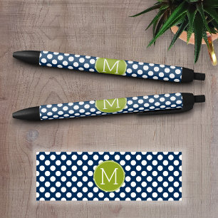 Navy Blue & Lime Green Polka Dots Custom Monogram Kugelschreiber