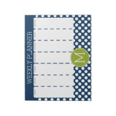 Navy Blue & Lime Green Polka Dots Custom Monogram Notizblock (Rotiert)