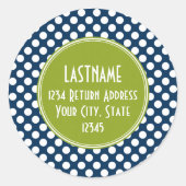 Navy Blue & Lime Green Polka Dots Custom Monogram Runder Aufkleber (Vorderseite)