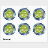 Navy Blue & Lime Green Polka Dots Custom Monogram Runder Aufkleber (Blatt)