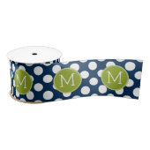Navy Blue & Lime Green Polka Dots Custom Monogram Satinband (Spule)