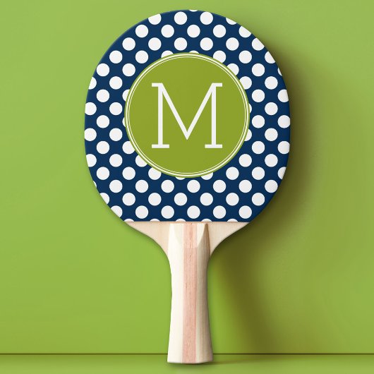Navy Blue & Lime Green Polka Dots Custom Monogram Tischtennis Schläger