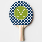 Navy Blue & Lime Green Polka Dots Custom Monogram Tischtennis Schläger (Vorderseite)