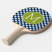Navy Blue & Lime Green Polka Dots Custom Monogram Tischtennis Schläger (Vorderseite)