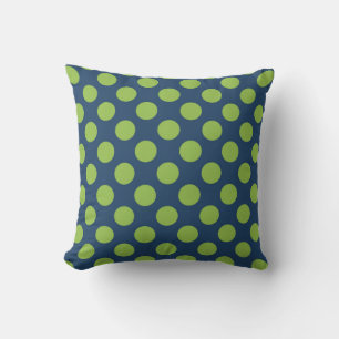 Navy Blue Lime Green Polka Dots Kissen