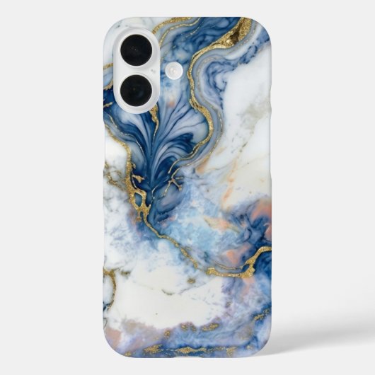 Navy Blue & Liquid Gold Marble Case | iPhone 16 (Rückseite)
