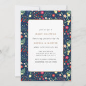 Navy Blue Little Wildblume Frame Baby Dusche Einladung (Vorderseite)