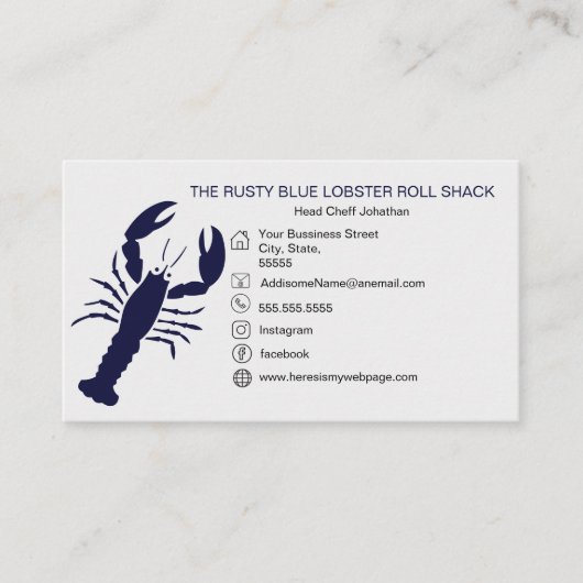 NAVY Blue Lobster Seafood Black Simple Nautic Visitenkarte (Vorderseite)