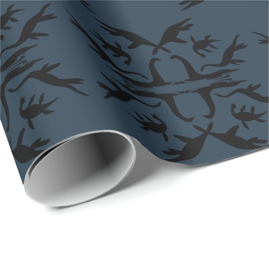 Navy Blue Loch Ness Monster Damask Geschenkpapier (Rolleneckpunkt)