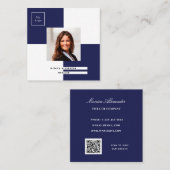 Navy-Blue-Logo-Foto QR-Code Quadratische Visitenkarte (Vorne/Hinten)