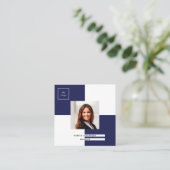Navy-Blue-Logo-Foto QR-Code Quadratische Visitenkarte (Stehend Vorderseite)