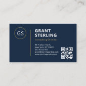 Navy Blue Logo Minimalistischer Beruflicher QR-Cod Visitenkarte (Vorderseite)