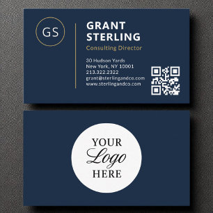 Navy Blue Logo Minimalistischer Beruflicher QR-Cod Visitenkarte