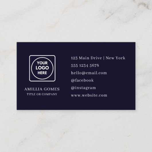 Navy Blue Logo | Modernes Design des Social Media  Visitenkarte (Vorderseite)
