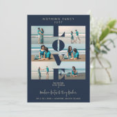 Navy Blue Love Quote Simple Elegant  6 Multi Photo Save The Date (Stehend Vorderseite)