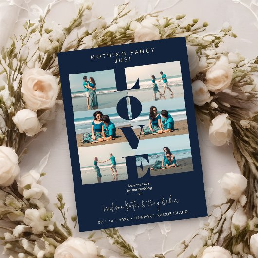 Navy Blue Love Quote Simple Elegant  6 Multi Photo Save The Date