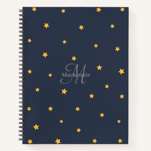 Navy Blue Lucky Stars Monogram Spiral Notebook Notizblock (Vorderseite)