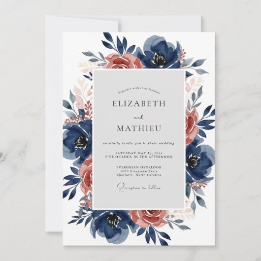 Navy Blue Lush Autumnal Wedding Einladung (Vorderseite)