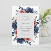 Navy Blue Lush Autumnal Wedding Einladung (Stehend Vorderseite)