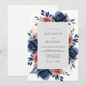 Navy Blue Lush Autumnal Wedding Einladung (Vorne/Hinten)