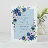 Navy Blue Lush Spring Wedding Einladung (Stehend Vorderseite)