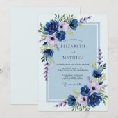 Navy Blue Lush Spring Wedding Einladung (Vorne/Hinten)