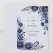 Navy Blue Lustrous Floral Wedding Einladung (Vorne/Hinten)