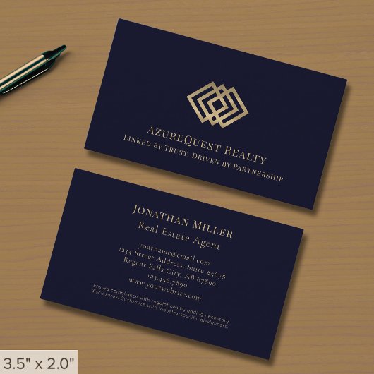 Navy Blue Luxury Gold Logo Visitenkarte