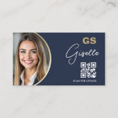 Navy Blue Luxury Realtor QR Code Photo Visitenkarte (Vorderseite)