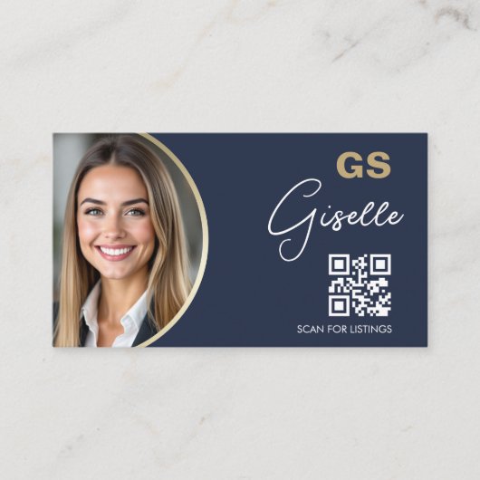 Navy Blue Luxury Realtor QR Code Photo  Visitenkarte (Vorderseite)