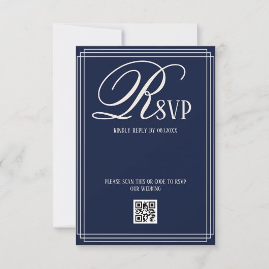 Navy Blue Luxury Wedding RSVP Karte (Vorderseite)